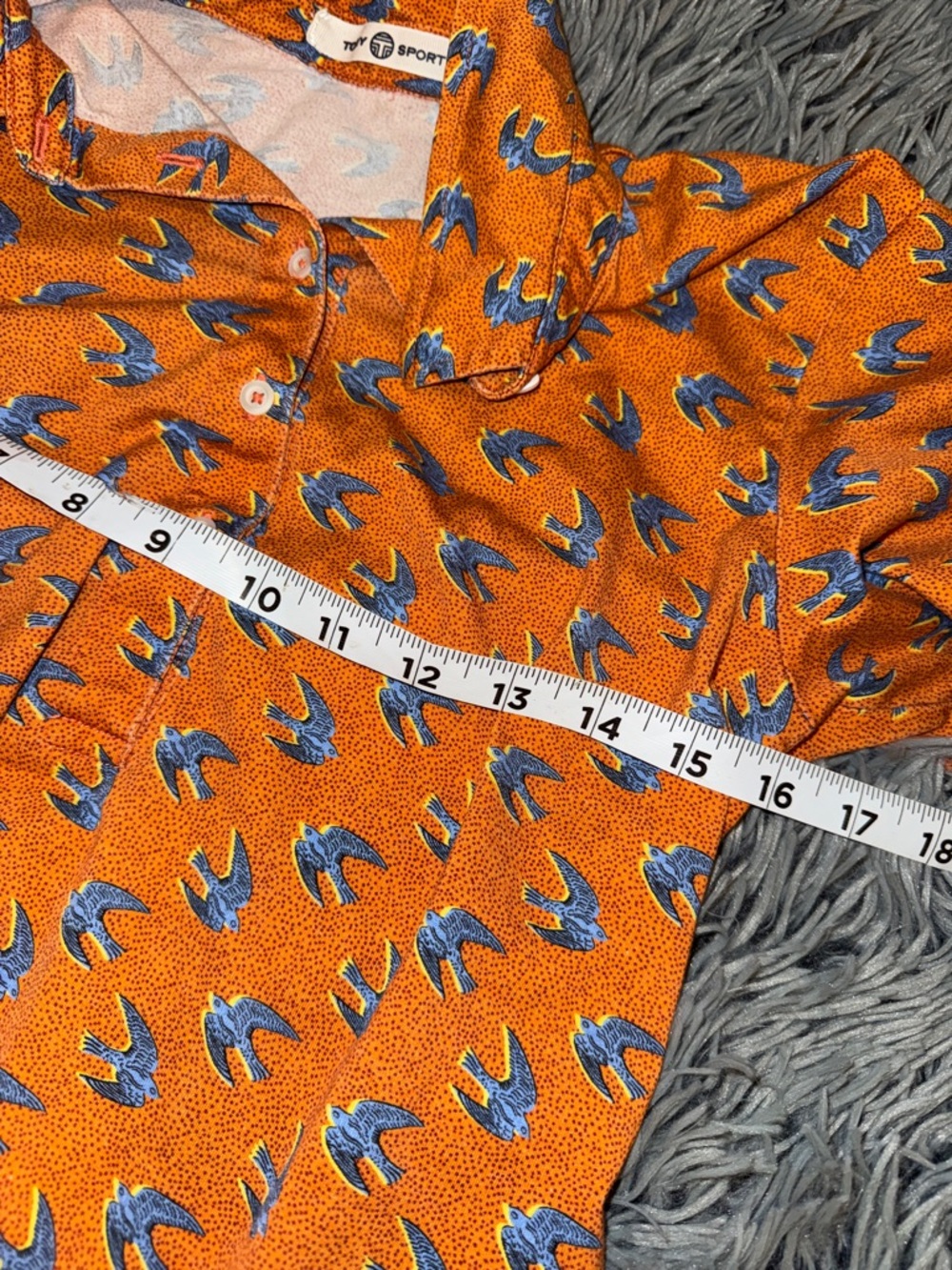 Tory Sport Orange Polo W/blue Sparrow Birds, Tory Burch, Tennis, Golf M - Picture 7 of 10